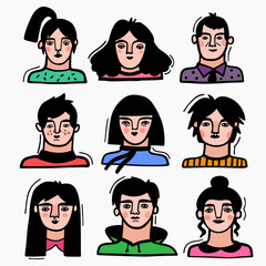 Hand drawn peoples avatar collection