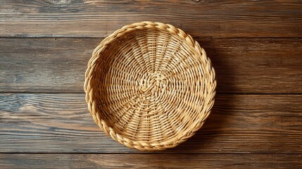 Fototapeta premium Empty Wicker Basket on Rustic Wooden Table