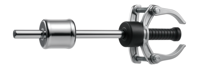 Hub puller set with sliding hammer for removing wheel hubs.