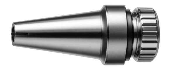 Collet chuck with a precision-ground taper for securely holding cutting tools on a CNC mill.