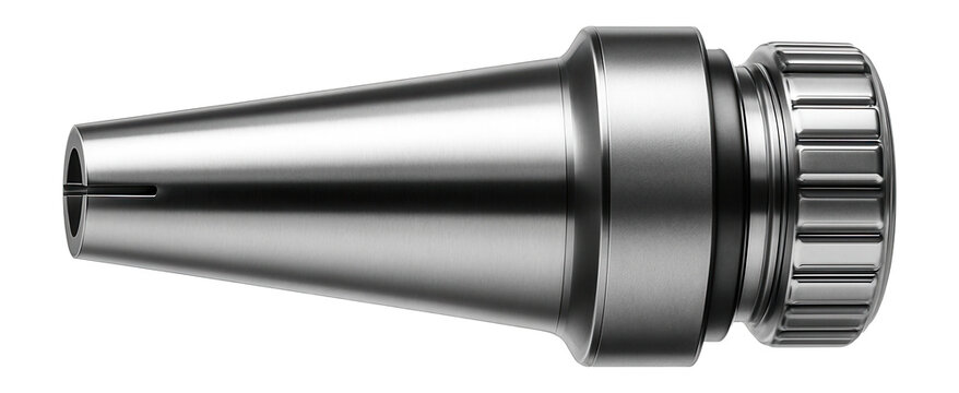 Collet chuck with a precision-ground taper for securely holding cutting tools on a CNC mill.