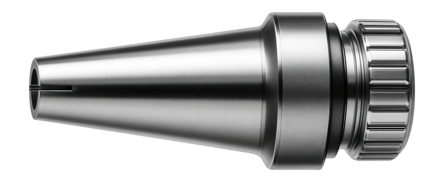 Collet chuck with a precision-ground taper for securely holding cutting tools on a CNC mill.