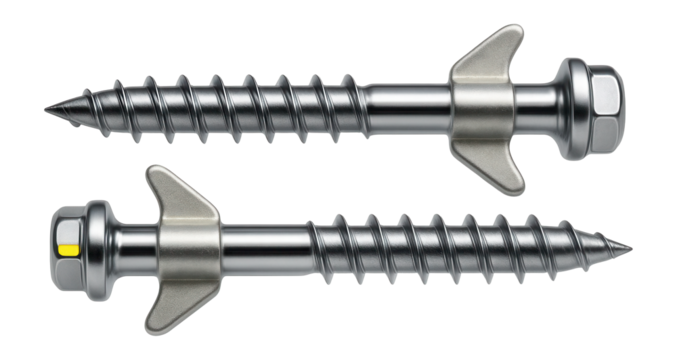 Concrete screws with a winged design for enhanced stability in hollow concrete blocks.