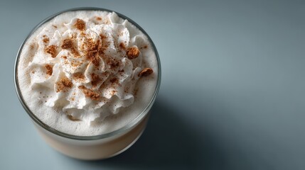Topdown lifestyle shot of iced eggnog latte drink