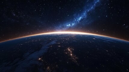Vast expanse of space with Earth's horizon illuminated by a celestial display.