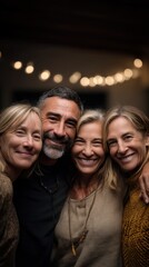 Fototapeta premium Warm family moment with soft holiday lights
