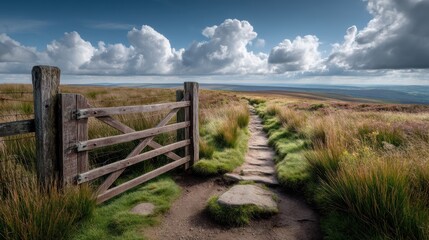 Fototapeta premium Rustic wooden gate and stile in countryside landscape