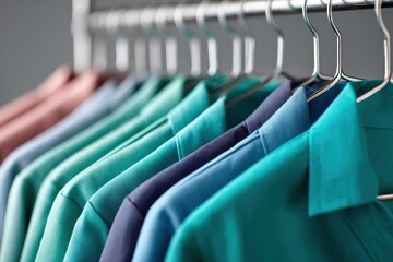 Colorful shirts on hangers