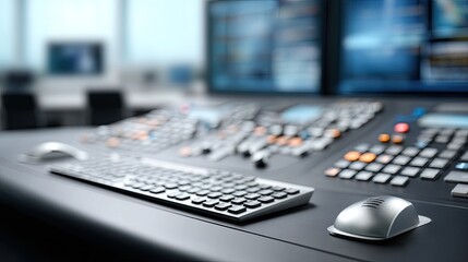 Control panel displays settings and controls in a modern studio environment during a broadcast session in the afternoon