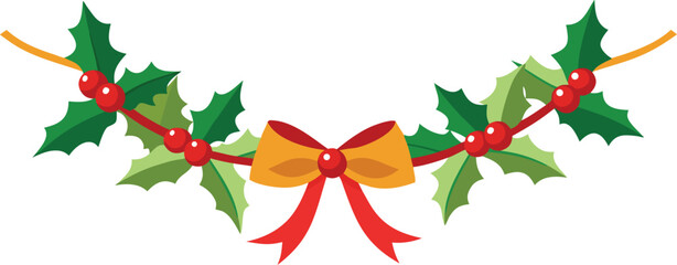 Fototapeta premium Christmas holly garland vector design. Floral garland for decoration