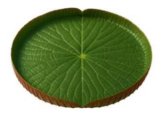 Victoria amazonica leaf, vast and circular with raised edges and a radial vein pattern