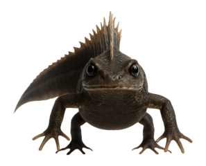 Great crested newt with a jagged crest running along its back and tail