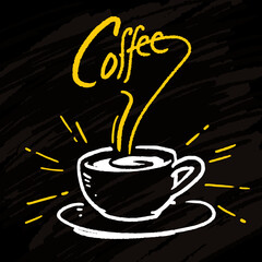 Coffee cup doodle hand drawn on blackboard, illustration vector
