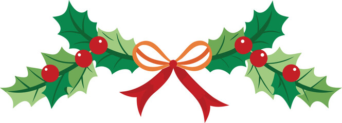 Christmas holly garland vector design. Floral garland for decoration