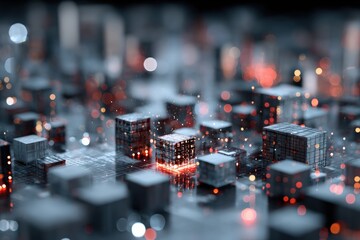 Abstract cityscape of glowing cubes (1)