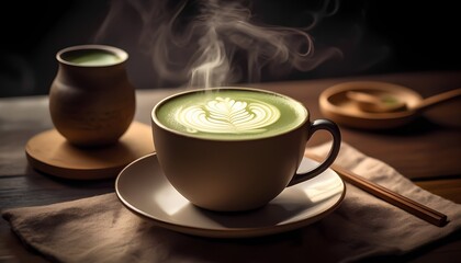 Fototapeta premium cup of hot matcha latte