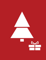 Christmas tree and gift box. Christmas card template. Vector illustration.