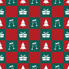 Chess pattern with winter holidays elements. Christmas seamless vector pattern
