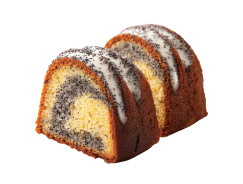 Slice of poppy seed cake isolated on transparent background, Clipart png
