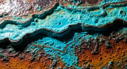Closeup of weathered metal with turquoise patina