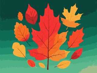 Fototapeta premium A simple and pop-inspired autumn illustration set. Cute. Simple. Event. Fallen leaves. Tree leaves.