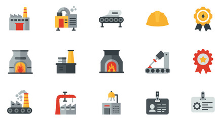 Industrial equipment and safety icons set with flat design