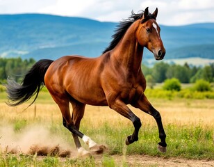 Obraz premium horse standing in green field. animal.