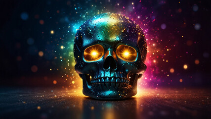 Glowing skull in the dark – neon horror art