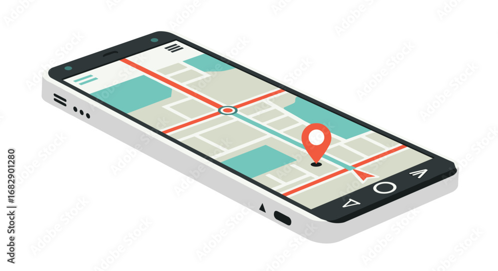 Aufkleber isometric smartphone with digital map navigation and gps pin