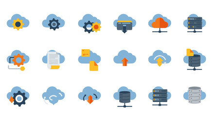 Obraz premium Cloud computing icons for data management and networking solutions