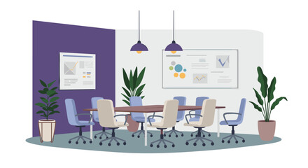 Modern office meeting room with conference table and chairs