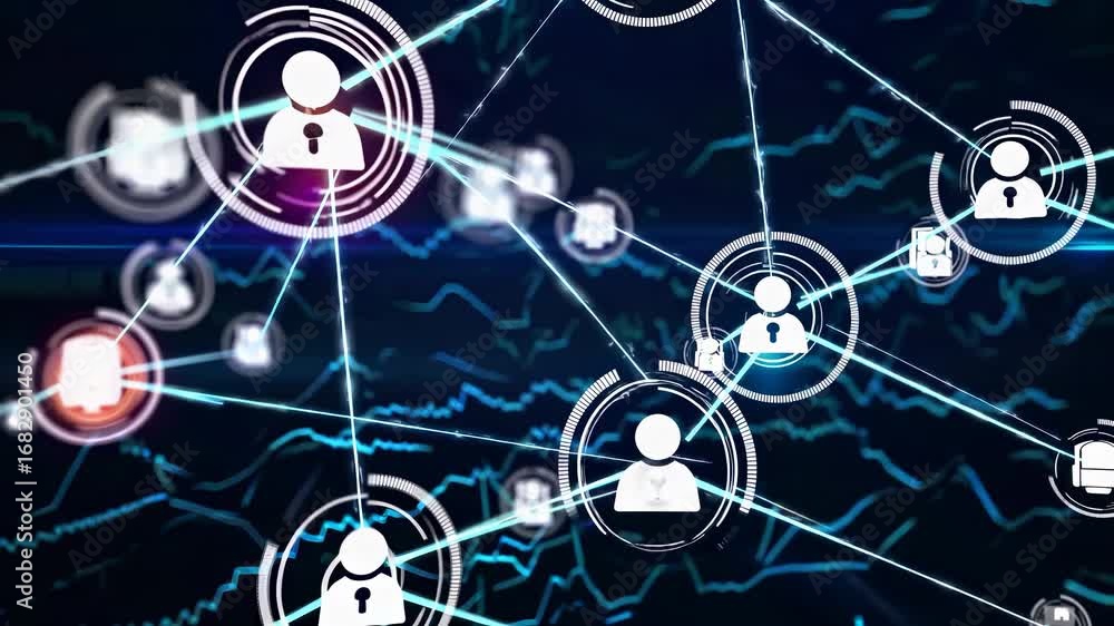 Aufkleber digital silhouettes of people connect through digital networks, emphasizing digital interaction. bri