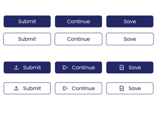 Web Buttons Submit Continue Save UI Design Elements button ux interface element website app application icon filled outlined flat dark blue