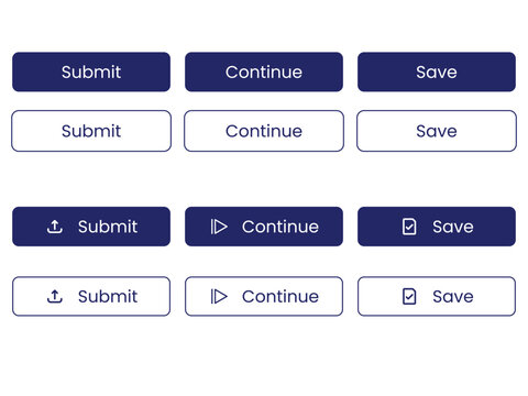 Web Buttons Submit Continue Save UI Design Elements button ux interface element website app application icon filled outlined flat dark blue