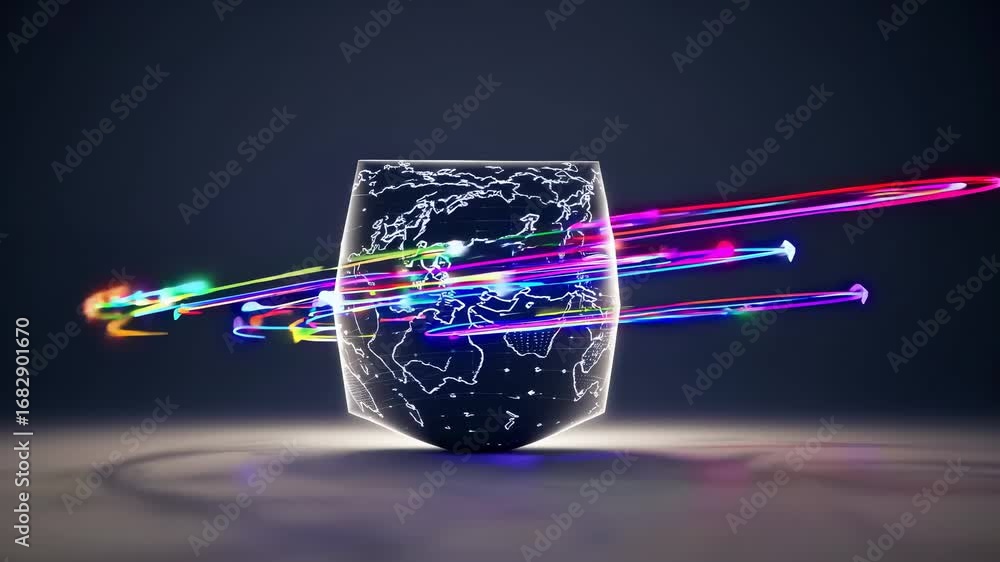 Poster a digital globe is illuminated by colorful digital lines in a technological setting, emphasizing dig