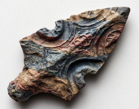 Ornate,  stone arrowhead,  detailed carvings