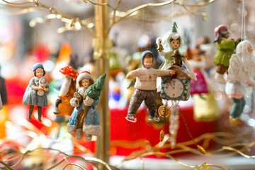 Christmas decorations. Soviet Christmas tree. Old retro cotton wool Christmas tree toy.