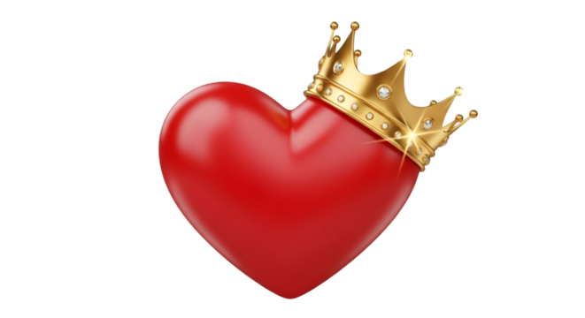 A red heart with a golden crown on top, isolated on transparent background. - Powered by Adobe