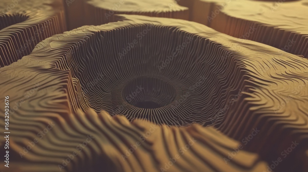 Fototapete abstract topographical map terrain with a dark void simulating a digital landscape