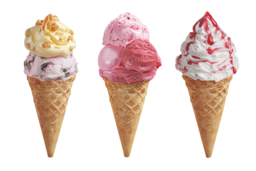 Set of ice cream cones isolated on transparent background, Clipart png