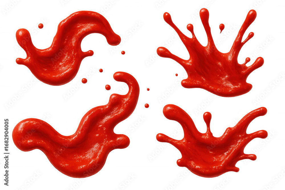 Poster red ketchup splashing dynamically against transparent background, highlighting culinary graphic desi