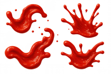 Red ketchup splashing dynamically against transparent background, highlighting culinary graphic design potential with vivid sauce movement