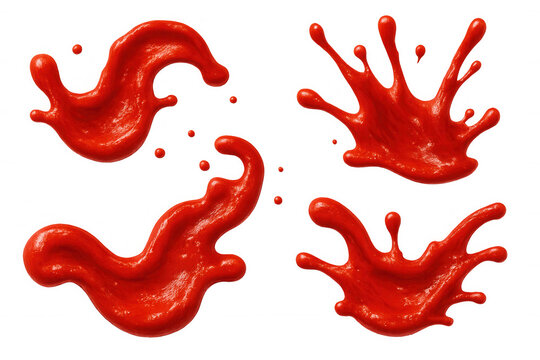Red ketchup splashing dynamically against transparent background, highlighting culinary graphic design potential with vivid sauce movement