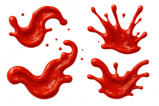 Red ketchup splashing dynamically against transparent background, highlighting culinary graphic design potential with vivid sauce movement