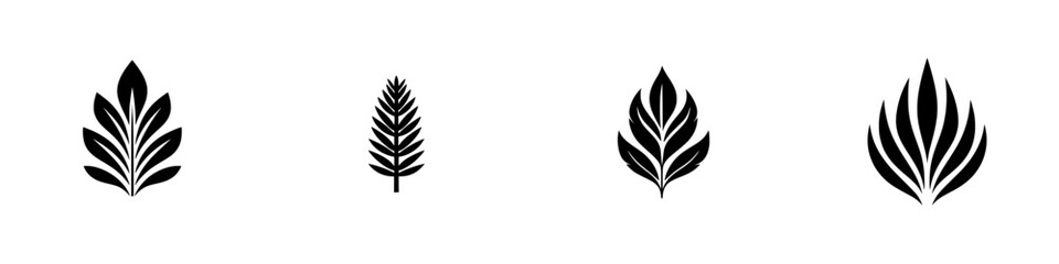 Stylized black and white minimalist leaf silhouettes displayed in a clean, modern design for nature-inspired decor and branding