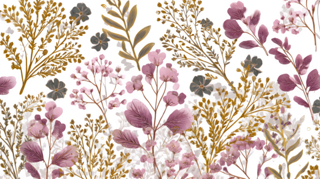 Pressed floral arrangement, isolated on transparent background