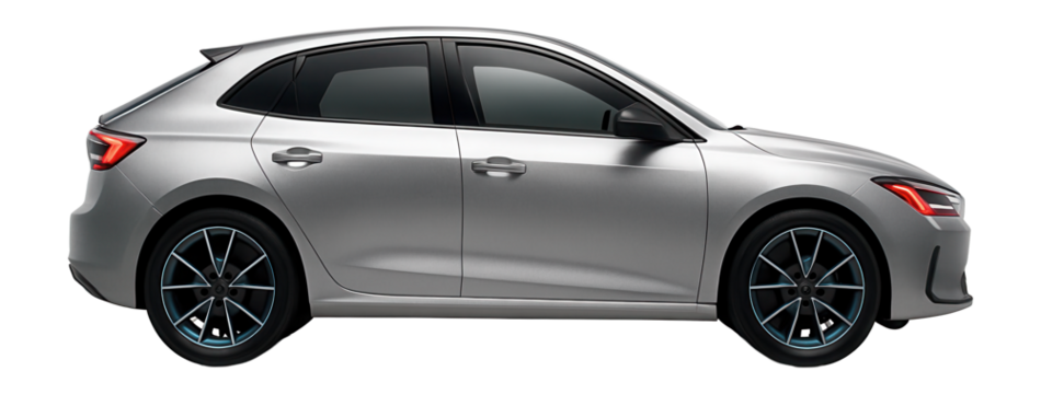 Compact car with a sloping rear and angular taillights