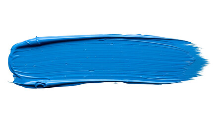 A wide brush stroke of blue acrylic paint, isolated on transparent background.