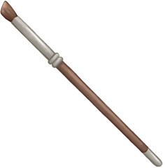 A single paintbrush with a brown wooden handle, silver ferrule, and brown bristles is angled on a white background.