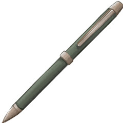 A sleek, modern dark green pen with a metallic clip and tip, isolated on a white background, ready for writing.